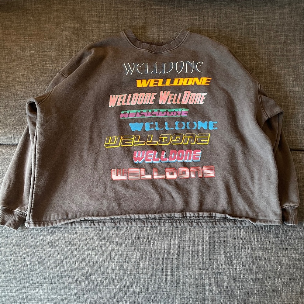 We11done Welldone Grey Front Logo graphic print crew neck Sweatshirt one size